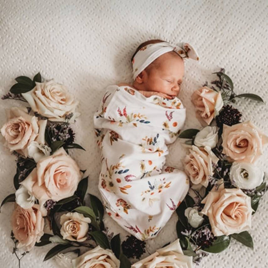 Boho Posy Snuggle Swaddle and Topknot Set