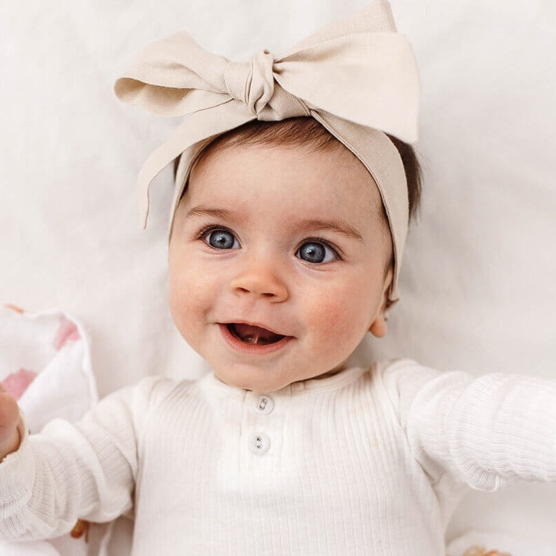 Natural Linen Bow Pre-Tied Headband Wrap